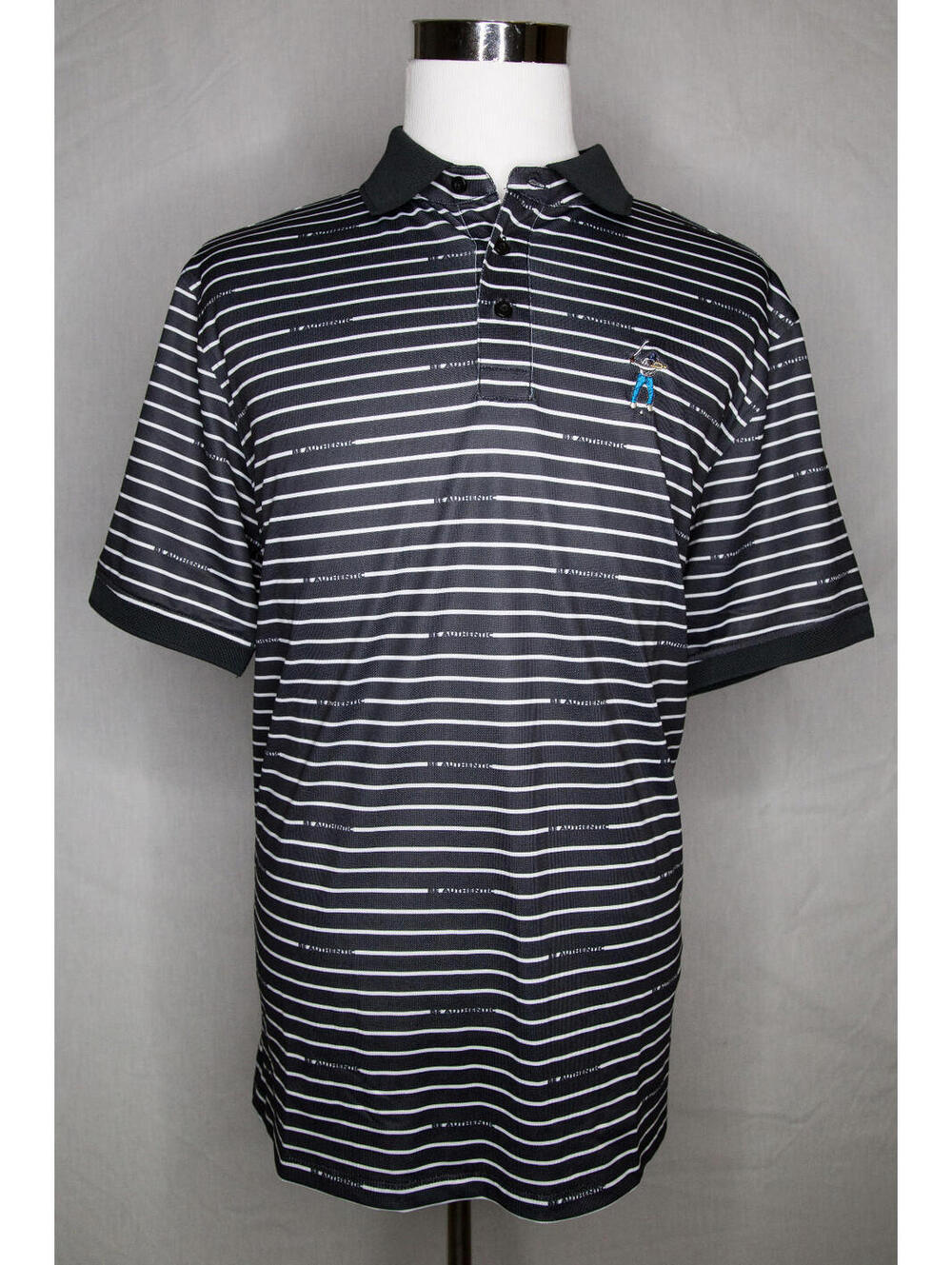 NWT Men's Eastside Golf All Over Print Short Sleeve Polo Black Striped Sz XL